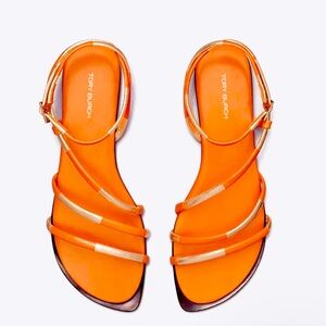 NWT Tory Burch SPLIT MIGNON MULTI-STRAP SANDAL Orange and Gold
